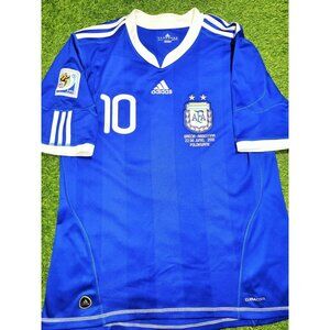 Messi Argentina 2010 WORLD CUP Away Soccer Jersey Shirt L SKU# P47053 AZB001